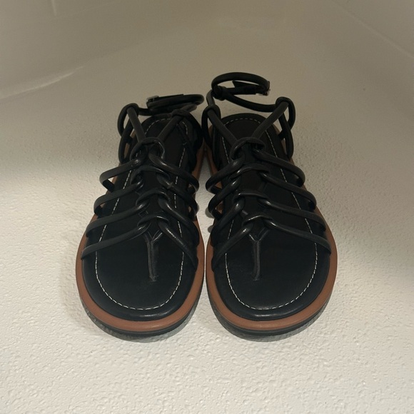 Nordstrom Black Strappy Ankle-Tie Sandals with Brown Sole - Picture 4 of 6